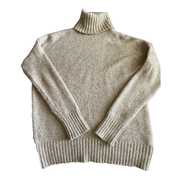 LOGG by H&M Sweater Women Small Beige Knit Wool Alpaca Blend Pullover Turtleneck - Picture 1 of 9